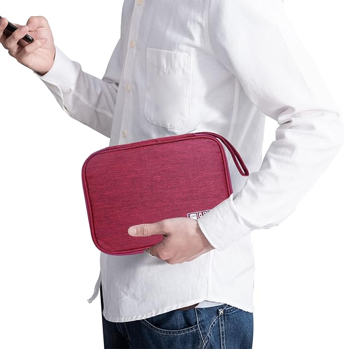 Lcsmaokin Electronics Travel Organizer,Portable Waterproof Electronic Travel Storage Bag for Small Charging Cord Storage,Charger,Small Electronics,SD Card etc,for Travel,Business -Wine Red - Image 7