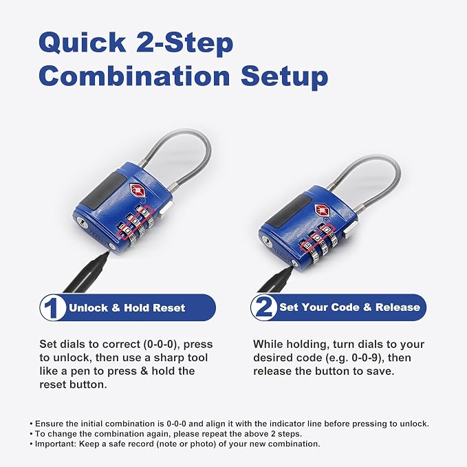 Combination TSA Locks for Luggage, Locker, Luggage Locks TSA Approved, Small Combo Cable Padlock with Code for Gym Locker, Suitcase, Gun Case, Backpack Bag Zipper, Storage Box, Travel Case - Image 6