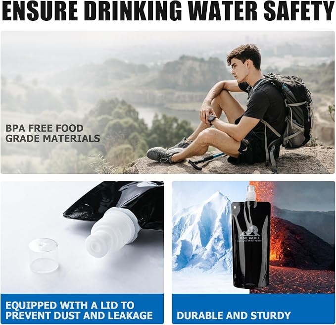 Ancable 17oz Collapsible Water Bottles, 3-Pack Reusable Travel Foldable Water Bottles for Hiking Camping Running Bike, BPA-Free Water Bottle - Image 6