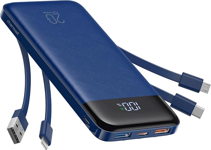 charmast Portable Charger Built-in Cables, 20000mAh Power Bank 6-Output | Travel Fast Charging Battery Pack for iPhone 17/16/15 Samsung Android, Flight-Approved, Multi-Device, USB-C & USB-A, LED % by charmast