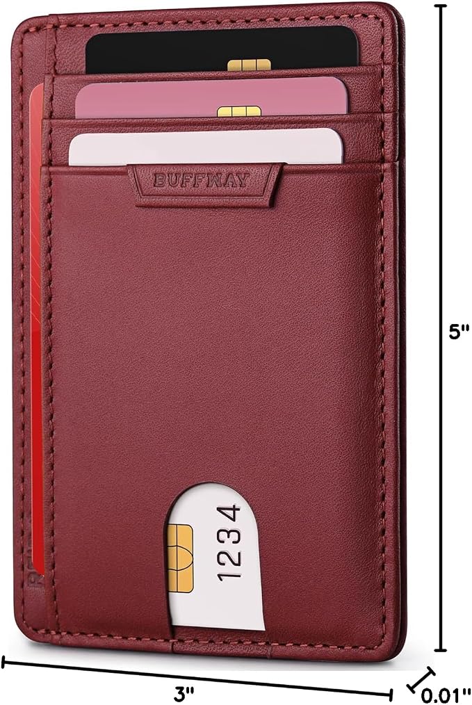 Buffway Slim Wallet for Men Women Minimalist Small Leather Front Pocket Wallets with RFID Blocking and Gifts Box - Bassa Mars Red - Image 9