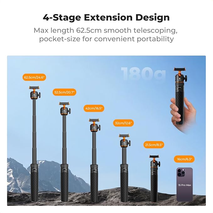 K&F CONCEPT 25.6" Selfie Stick Tripod for DJI Osmo Action 5 Pro | Pop Open Extendable Handle Grip Magnetic Quick-Release Adapter Travel Video Shooting Stand for Osmo Action 3/4/Osmo 360 MS78 - Image 5