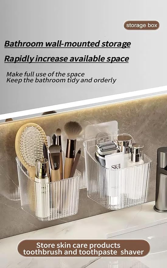 6Pack small Wall Mount Organizer, Adhesive Cabinet Door Storage Bins, Clear Makeup Container, Stackable Organizer Basket for Kitchen, Bathroom, rv, Pantry, Office，Refrigerator Small Items storage - Image 4