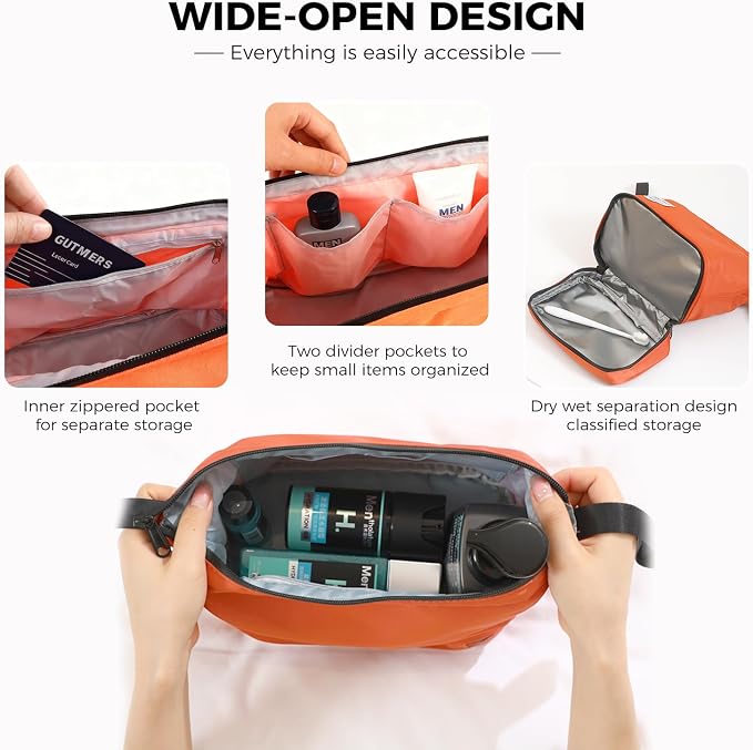 Travel Toiletry Bag Water-resistant with Hanging Hook for Mens Large Packing with Waterproof Wet/Dry Compartment Travel Shower Bags Travel Toiletry Organizer Dopp Kit Shaving Bag - Image 2