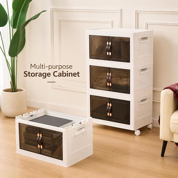 4 Tier Stackable Storage Bins with Lids, Total 144QT (4x36QT) Foldable Closet Organizer with Wheels, Collapsible Plastic Storage Boxes for Clothes, Toys, Kitchen, Office, and Dorm Room - Image 5