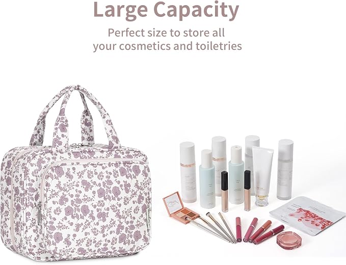 Narwey Hanging Floral Toiletry Bag for Women Travel Makeup Bag Organizer Toiletries Bag for Travel Size Essentials Accessories Cosmetics (Dusty Pink Flower (Medium)) - Image 6