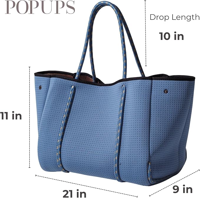 POPUPS Large Neoprene Tote Bag for Women - Everyday Designer Handbag for Travel Work and Beach with Pockets and Zipper Pouch - Image 4