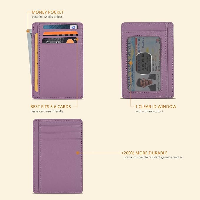 Slim Minimalist RFID Leather Wallet, Front Pocket Card Holder, Baby Pink - Image 2