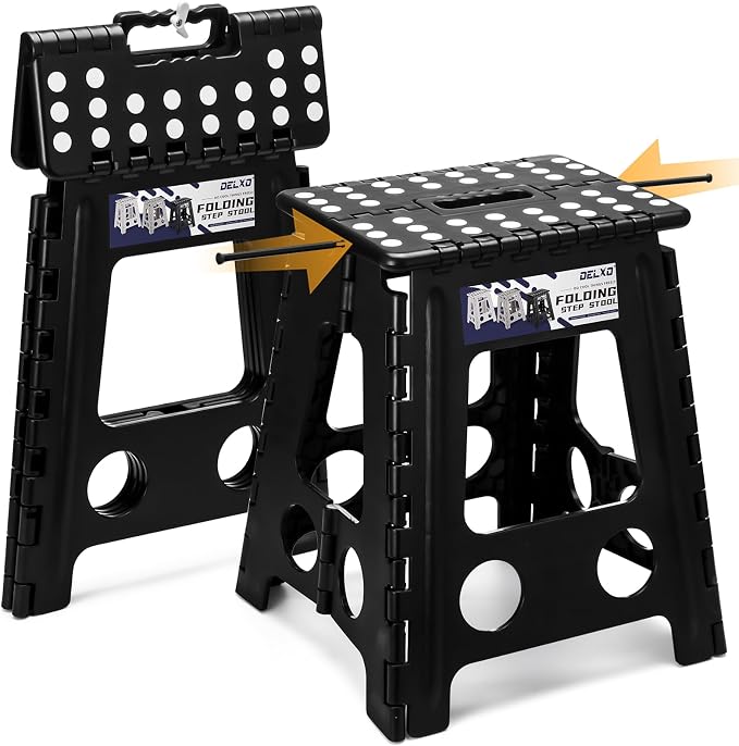Delxo 16 Inch Folding Step Stool,Foldable Step Stool for Adults Black | Step Stool with Safety Lock,Portable Collapsible Step Stool,Non-slip Folding Stools for Kitchen Bathroom Bedroom Garden 1PC by Delxo