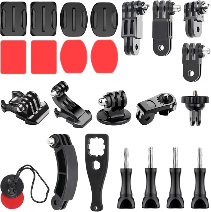 Universal Action Camera Accessories Kit: Curved/Flat Mount, Quick Release Buckle, J-Hook Buckle, 3-Way Pivot Arms, Tripod Adapter, Curved Extension Arm and etc, Action Camera Basic Adapter Kit by KUANVE