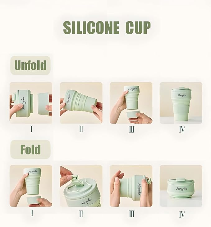 12oz Collapsible Water Bottles, Silicone Foldable Portable Travel Water Bottle, Folding Lightweight Reusable Leakproof for Traveling Camping Hiking Cycling Yoga Sports Green - Image 6