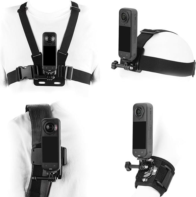 BRDRC Accessories Kit for Insta 360 X5 X6 X4 Air, Chest Mount Head Strap Harness Backpack Clip Holder Wrist Strap, 360°Rotating Adapter + Quick Release for Insta360 One X3 X Camera Accessory Bundle by BRDRC