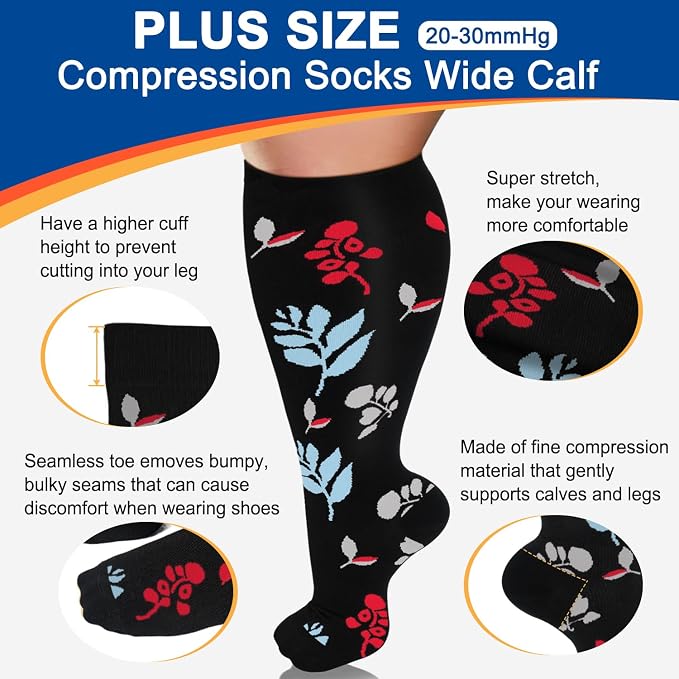 Diu Life Plus Size Compression Socks for Women & Men 15-20 mmhg Extra Wide Calf Knee High Support Socks for Circulation - Image 2