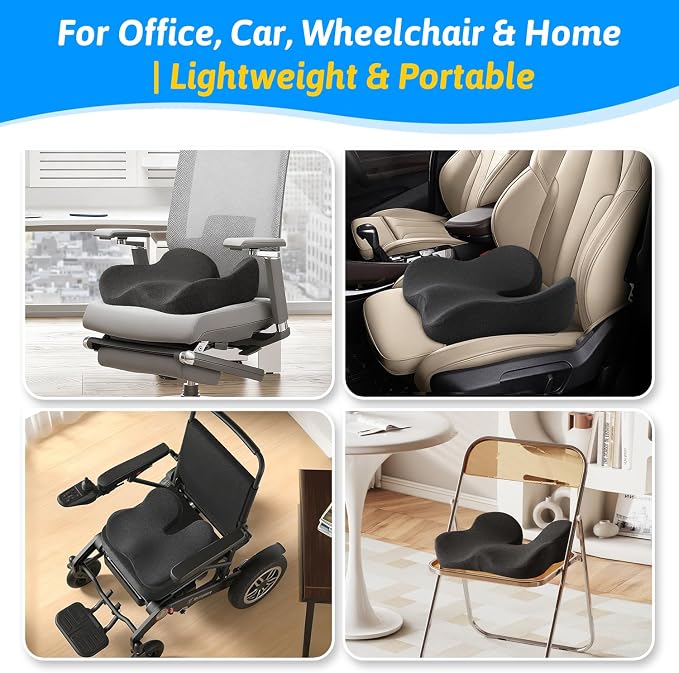 Seat Cushion for Tailbone & Sciatica Pain Relief | Certified & Ergonomist-Designed,Tapered Front Edge Reduces Thigh Pressure,Wide Memory Foam for Office Chair, Car, Wheelchair - Image 6