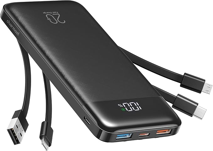 charmast Portable Charger Built-in Cables, 20000mAh Power Bank 6-Output | Travel Fast Charging Battery Pack for iPhone 17/16/15 Samsung Android, Flight-Approved, Multi-Device, USB-C & USB-A, LED % by charmast