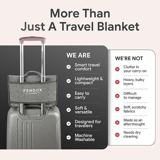 2-in-1 Travel Blanket and Pillow – Lightweight, Compact, Ultra Soft, Machine Washable – Handle, Luggage Sleeve, Backpack Clip – for Travel Airplane, Car, Office (Gray) - Image 6