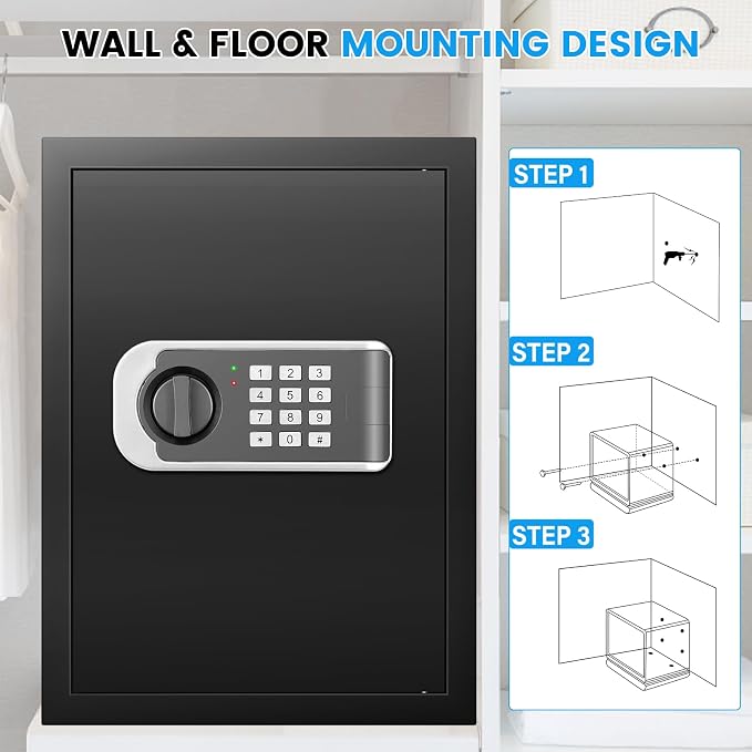 [16.54" Tall] Safe Box, 2.8 Cuft Home Safes With Fireproof Bag | Anti-Theft Security Safes for Home with Programmable Keypad Keys, Digital Safety Box for Money Documents Valuables Jewelry - Image 6