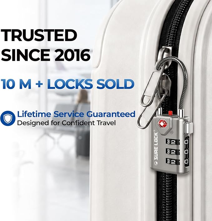 SURE LOCK TSA Approved Luggage Locks with Open Alert Indicator, 3 Digit Combination Cable Travel Lock for Suitcase, Backpack, Gym Locker, Toolbox & Travel Bag(Grey 4 Pack) - Image 2