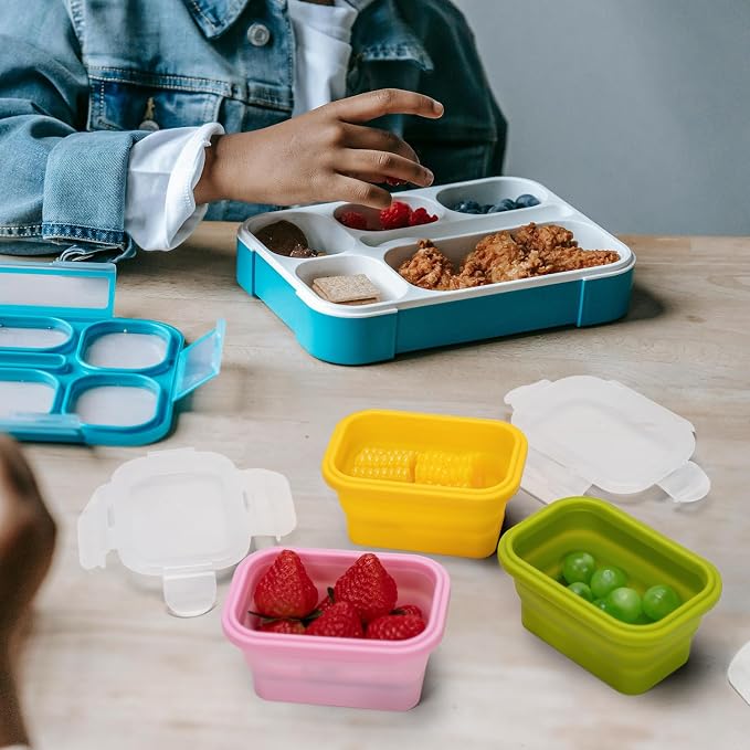 Collapsible Food Storage Containers with Lids, Small Silicone Snack Containers, Stackable Portion Control Containers, Mini Fridge Organizer, Microwave Freezer Dishwasher Safe, 6.5oz, 6 Pack - Image 3