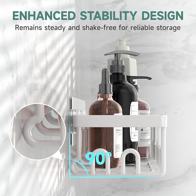 Veken Shower Caddy 3-Pack, Advanced Rustproof Design, No Drilling Adhesive Shelves, Rack with Soap Holder, Large Capacity Bathroom Organizers and Storage, Wall-Mounted Kitchen & Home Decor, White - Image 2