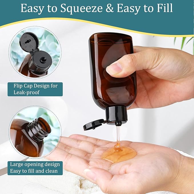 Cosywell 5pcs 3.4oz TSA Approved Amber Travel Bottles for Toiletries | Travel Shampoo Bottles, Leak Proof, Empty Lotion Containers, with Flip Cap, Plastic Squeeze Bottle, and a Toiletry Bag - Image 3
