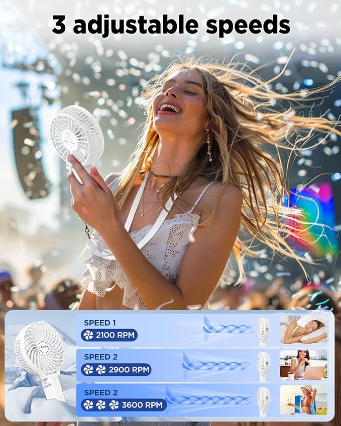 EasyAcc Handheld Fans [2x Crossbody Straps/2xDIY Stickers] for Portable Fan and Phones -Up to 10H Rechargeable Foldable Hand Desktop Fan for Home and Travel - White - Image 7