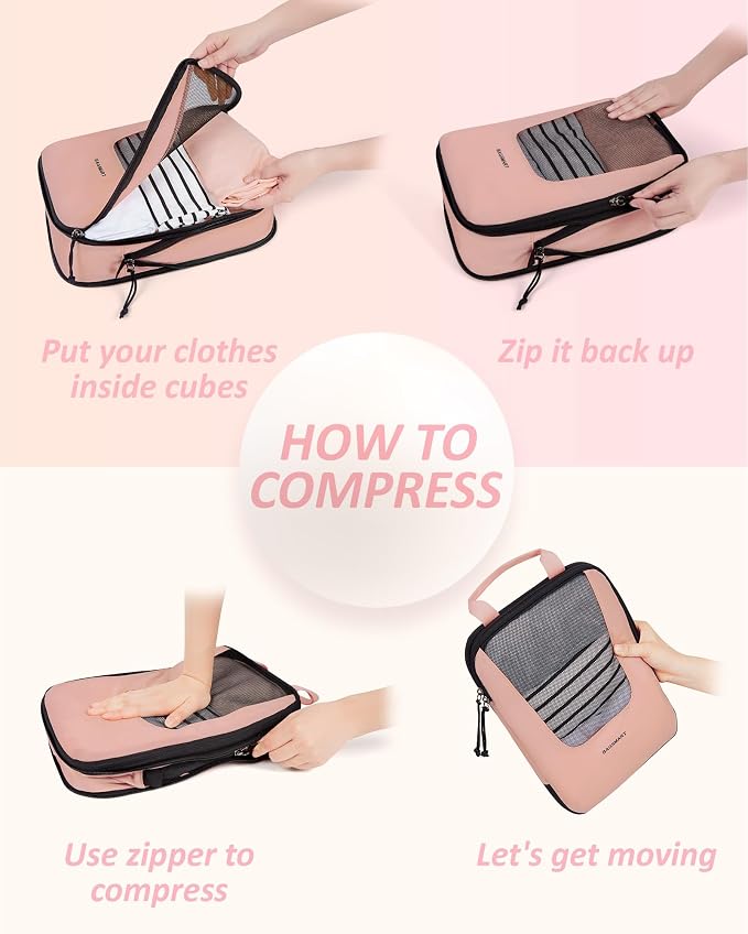 BAGSMART Compression Packing Cubes for Travel, 6/5/4set Lightweight Packing Organizers, Summer Travel Essentials Suitcase Organizer Bags Set - Image 5