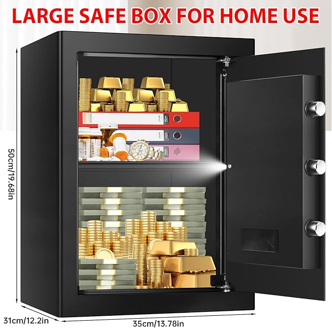 3.5 Cuft Large Safes for Home Use Water and Fireproof, Digital Security Fire Safe Box with Programmable Keypad, Key Lock & Removable Shelf, Anti-Theft Document Safe for Money, Medicine and Valuables - Image 2
