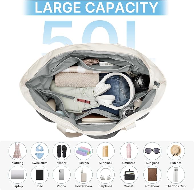 G4Free Beach Bag, Waterproof Beach Tote Pool Bags for Women | Compatible with Cup, Large Capacity Sandproof Foldable for Weekender Travel Swim - Image 4