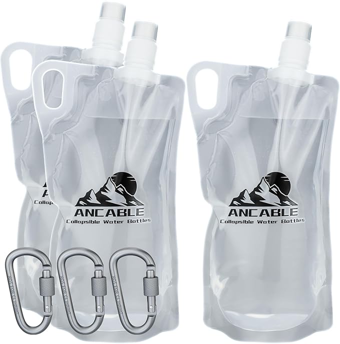 Ancable 33oz (1L) Collapsible Water Bottles, 3-Pack Reusable Travel Foldable Water Bottles for Hiking Camping Running Bike, BPA-Free Water Bottle by Ancable