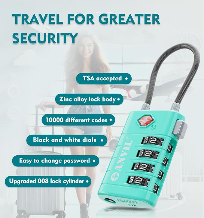 ANVIL TSA Approved Luggage Locks with Search Alert Indicator, 4-Digit Combination Suitcase Lock, Advanced TSA008 Core Heavy Duty Anti-Theft Travel Lock for Double Zippers, Backpacks - Image 5