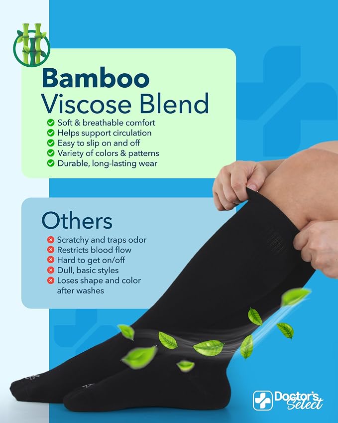Doctor's Select® Bamboo Viscose Light Compression Socks for Women & Men - 3 Pairs, 8-15 mmHg Compression Socks, Knee High - Image 3