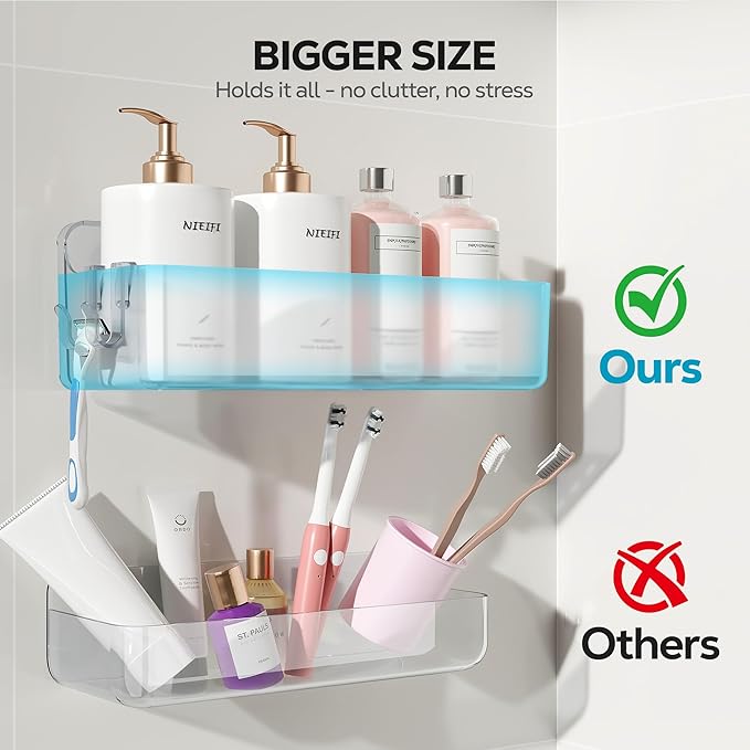 Nieifi Adhesive Shower Shelves, Clear, 4 Pieces | Rustproof ABS, Large Capacity, Removable Design, Easy-Clean, No Drilling Shower Organizer for Bathroom Storage & Home Decor - Image 4