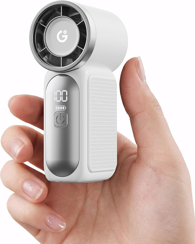 Gaiatop Portable Handheld Mini Fan, 6 Speeds 16900 RPM High Velocity Personal Fan with LED Display, USB Rechargeable, Mini Fan with Lanyard for Makeup, Travel, Outdoor Fan for Women Girl Gift, White by GAIATOP