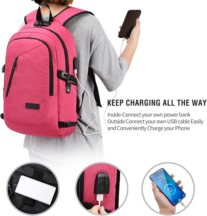 WENIG Business Laptop Backpack Anti-Theft Backpack with USB Charging Port and Lock Computer Backpacks for Women Men Fit 15.6 Inch Laptops, Casual Hiking Travel Daypack - Image 2