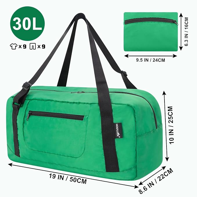 HOLYLUCK Foldable Travel Duffel Bag For Women & Men Luggage Great for Gym - Kelly green - Image 2