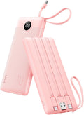 VRURC Portable Charger Power Bank, Built-in 4 Cables & 2 Ports,10000mAh Slim Battery Pack with LED Display, Travel Essential USB C Portable Phone Charger for All Cell Phones Devices-Pink(1 Pack) by Home