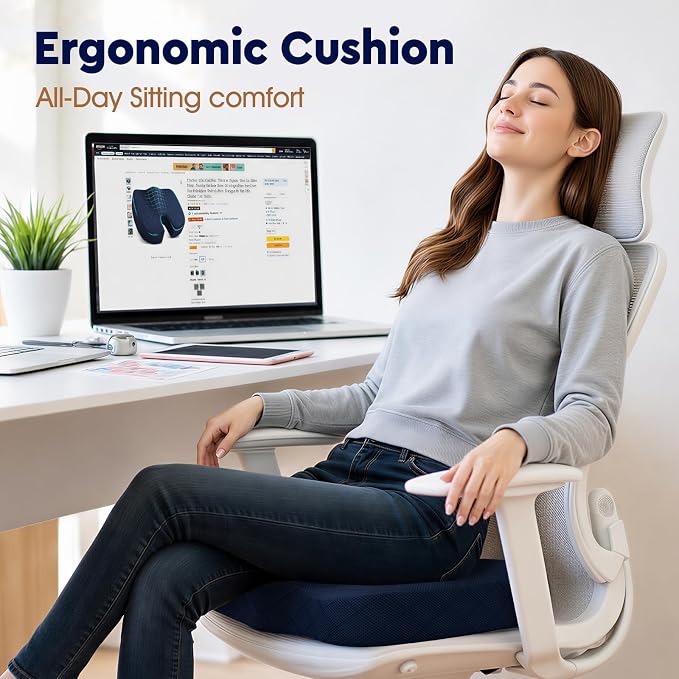 Seat Cushion, Memory Foam Office Chair Cushion - Blue, XXX-Large | for Car Seat, Airplane, Desk Chair - Sciatica & Hip & Coccyx Pain Relief Cushion for Long Sitting Office Workers, Car Drivers - Image 4