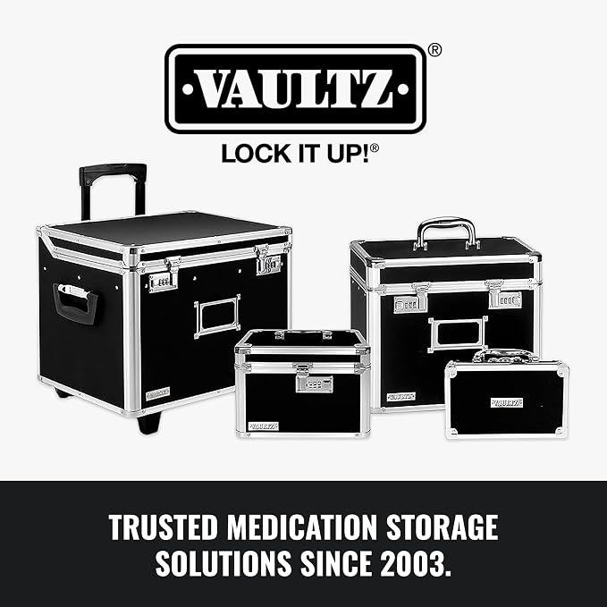 Vaultz Locking Medicine Box with Combination Lock - Secure Metal Lock Box Safe for Medication, Pills & Valuables, Small Lockbox with Code, Portable Storage Case, Black | Durable metal lock box holds up to 8 prescription bottles, 3-digit combination cod... - Image 8