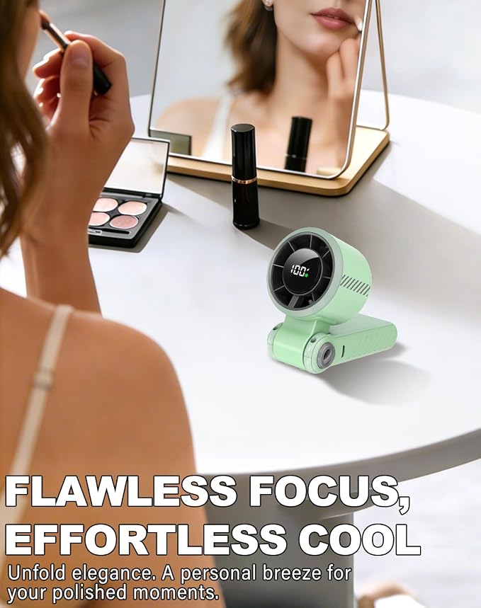 Portable Handheld Turbo Fan - 5 Speed Mini Personal Fan with Strong Airflow, Foldable 3 in 1 Rechargeable Battery Operated Trave Essentials Hand Fans for Indoor/Outdoor Use, Green - Image 4
