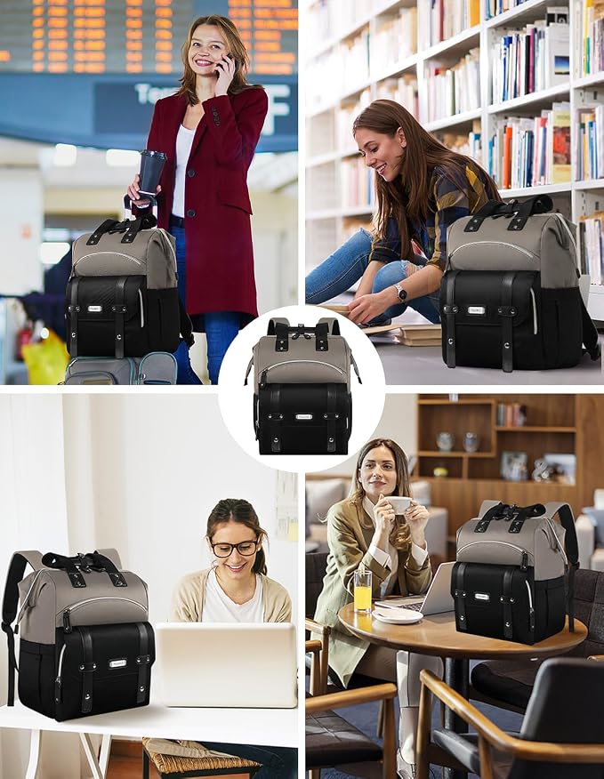FALANKO Women Laptop Backpack, Doctor Nurse Teacher Work Adult Backpack for 15.6 Inch Laptop with RFID Anti-theft College Business Computer Bookbag Grey Black - Image 6