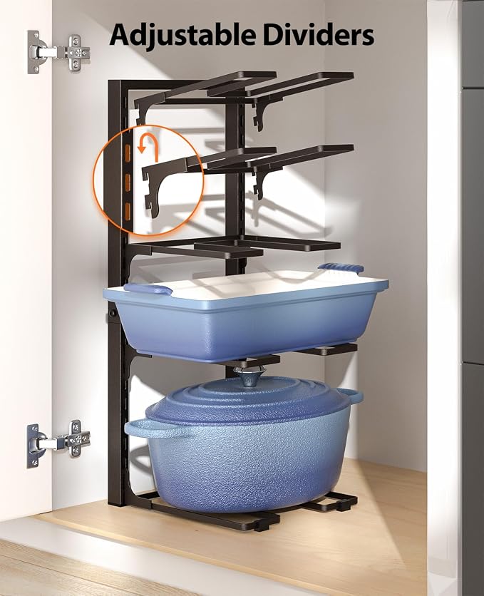 Pots and Pans Organizer Under Cabinet 20.8" 8-Tier Adjustable Bronze | 2 DIY Modes, Tool-Free Assembly, Max 120 Lbs, Fits Large Stockpots, Cast Iron Pans & Heavy Cookware, For Kitchen Cabinets - Image 4
