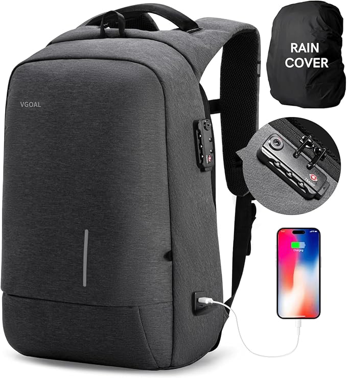 VGOAL Travel Backpack 17 inch Anti Theft Laptop Bag for Men Women | Durable WaterProof,USB Charging Port,Combination Lock,50L Lightweight Large,Carry on Business Backpack,Grey by VGOAL