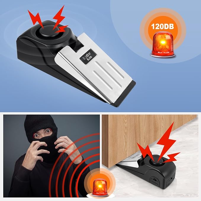 2 Pack Door Stop Alarm with Adjustable Portable Door Lock 120 dB Travel Door Stopper Door Wedge Alarm with 3 Levels Sensitivity for Hotel, Home, Apartment - Image 7