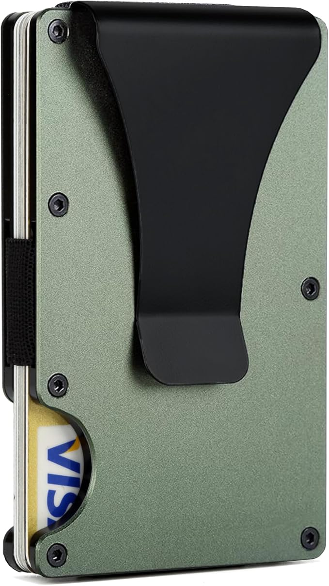Slim Wallet for Men,RFID Blocking Minimalist Metal Wallet, Money Clip/Cash Holder, Front Pocket Aluminum Credit Card Holder, Ideal Gift for Men,Matte Green by Unknown