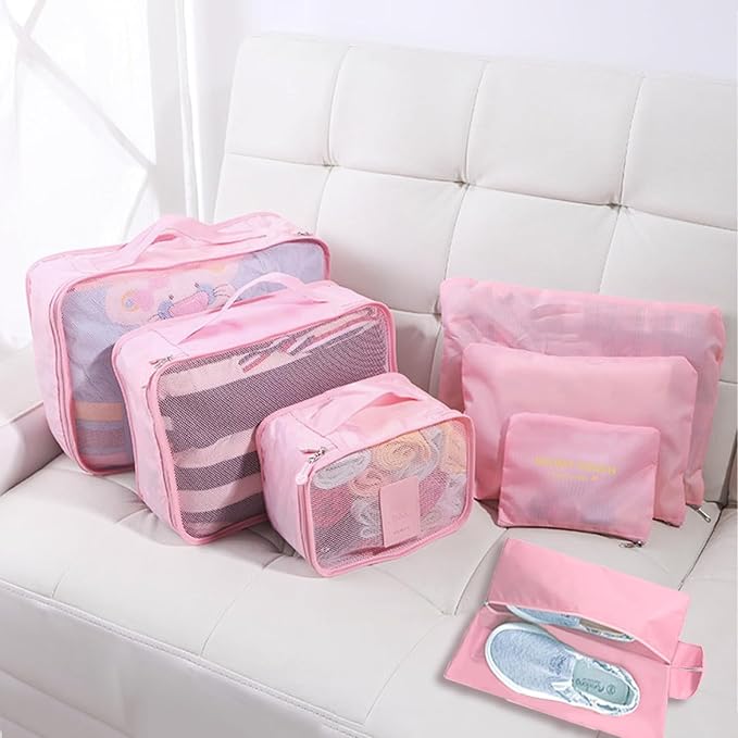 INVODA 7 piece Multi-size Packing Cubes for Travel Suitcase Organizer Bags Lightweight Travel Bags (Pink) - Image 6