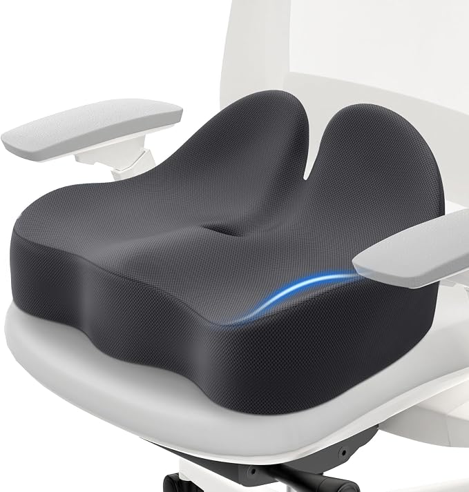 Memory Foam Seat Cushion, Ergonomic Office Chair Cushion for Long Sitting | Curved Tailbone Support Cushion for Car, Desk Chair and Wheelchair, Coccyx Comfort Pad with Breathable Cover, X-Large, Grey by CushZone