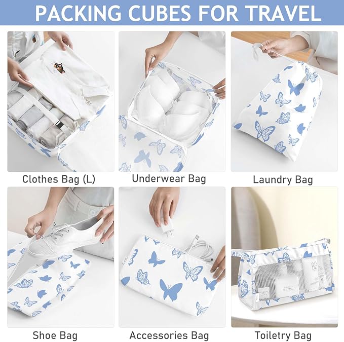 KPX 8 Set Packing Cubes for Travel, Luggage Packing Organizers Accessories Large Toiletries Bag for Clothes Shoes Cosmetics (8Set-Butterfly) - Image 4