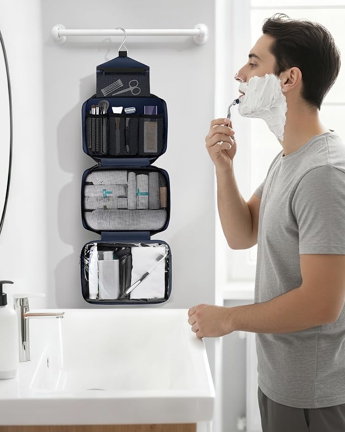 Maliton Toiletry Bag for Men & Women Travel Toiletry Bag Hanging Toiletry Bag Hygiene Organizer with 4 Compartments Waterproof Bathroom Shower Bag Large Toiletries Travel Bag(Black (Navy Blue) - Image 7