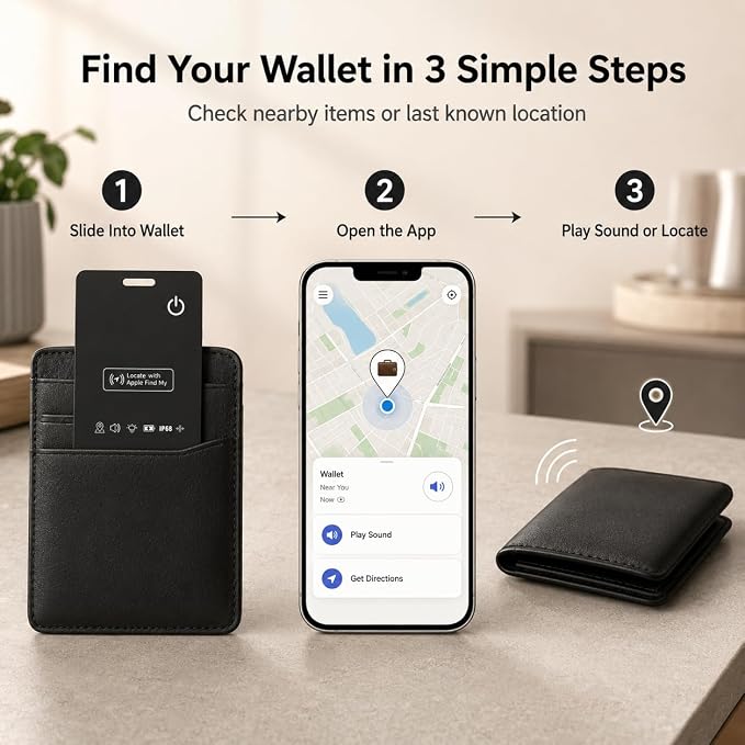 Rechargeable Wallet Tracker Card for Apple Find My, iOS Only, 2 Pack | Ultra-slim fit, sound alerts, last known location, up to 5 months per charge, no subscription; a practical travel gift - Image 3